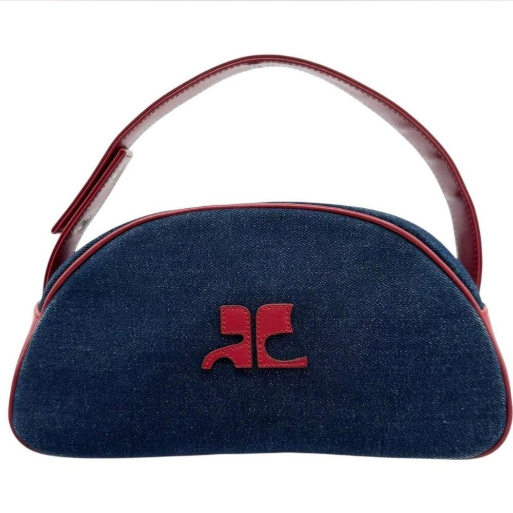 Vintage Courreges denim bag with red leather details